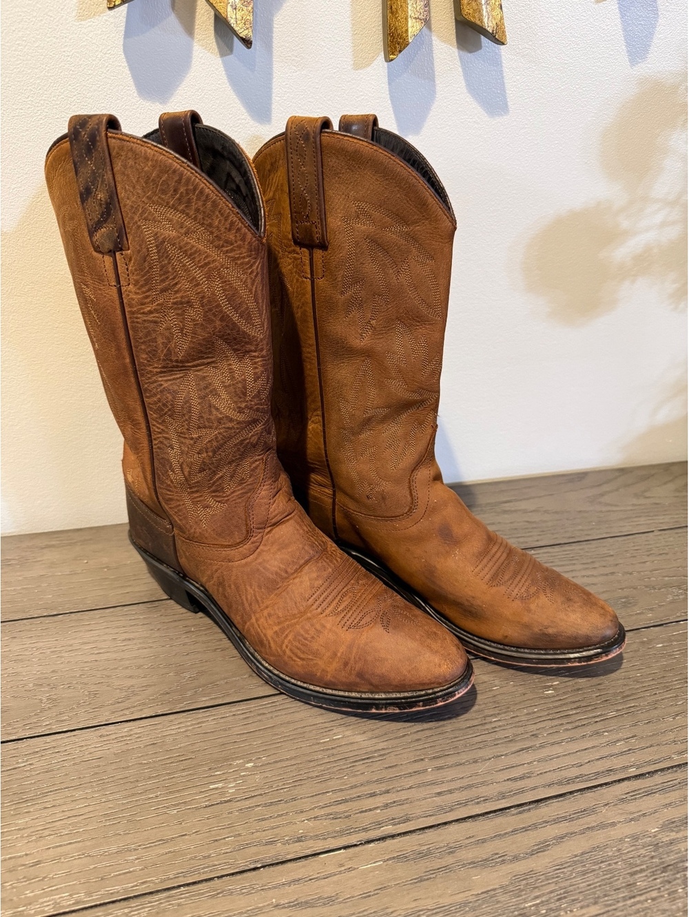 Old West Brown Leather Cowboy Boots Size 7